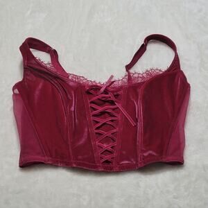 Victoria's Secret Dream Angels Unlined Mesh & Velvet Corset Top Sz M-DD Claret